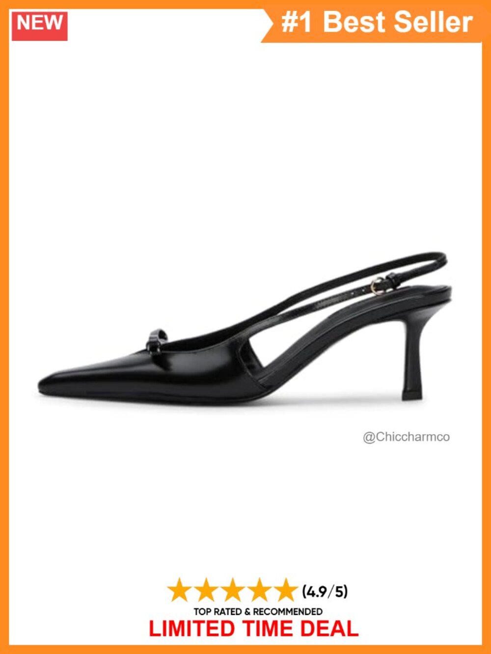 Faux Leather Kitten Heel Slingback Pumps with Bow Pointed Toe